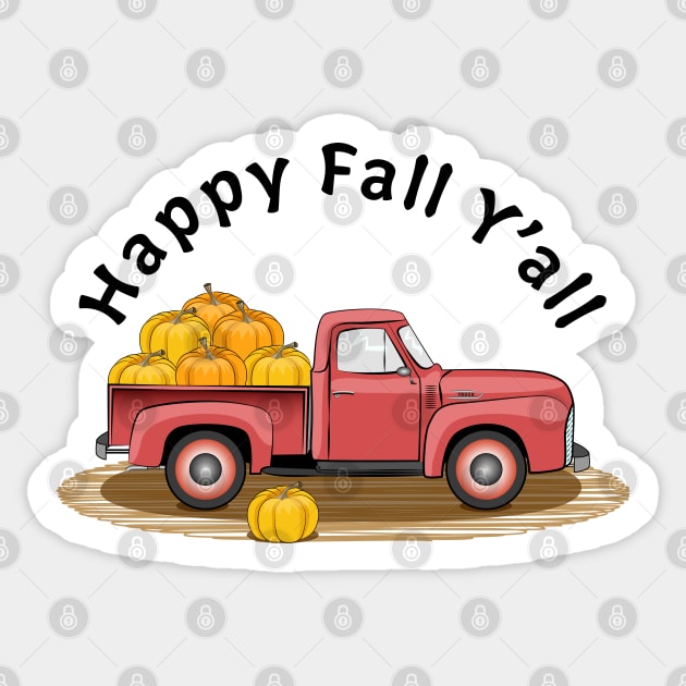 Happy Fall Y'all Vintage Pumpkin Truck Sticker by Designoholic